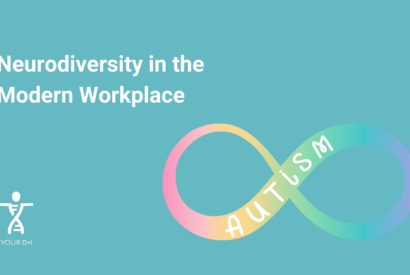 The Neurodiversity logo made up of multiple colours with autism displayed in the middle